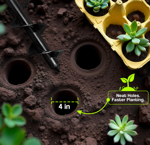 Auntr auger in use for bulbs, bedding plants, and seedlings.