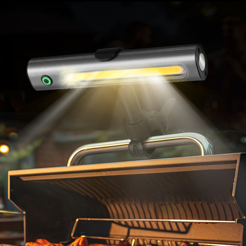 AuntyFey grill light with magnetic base attaches to metal grills for hands-free illumination