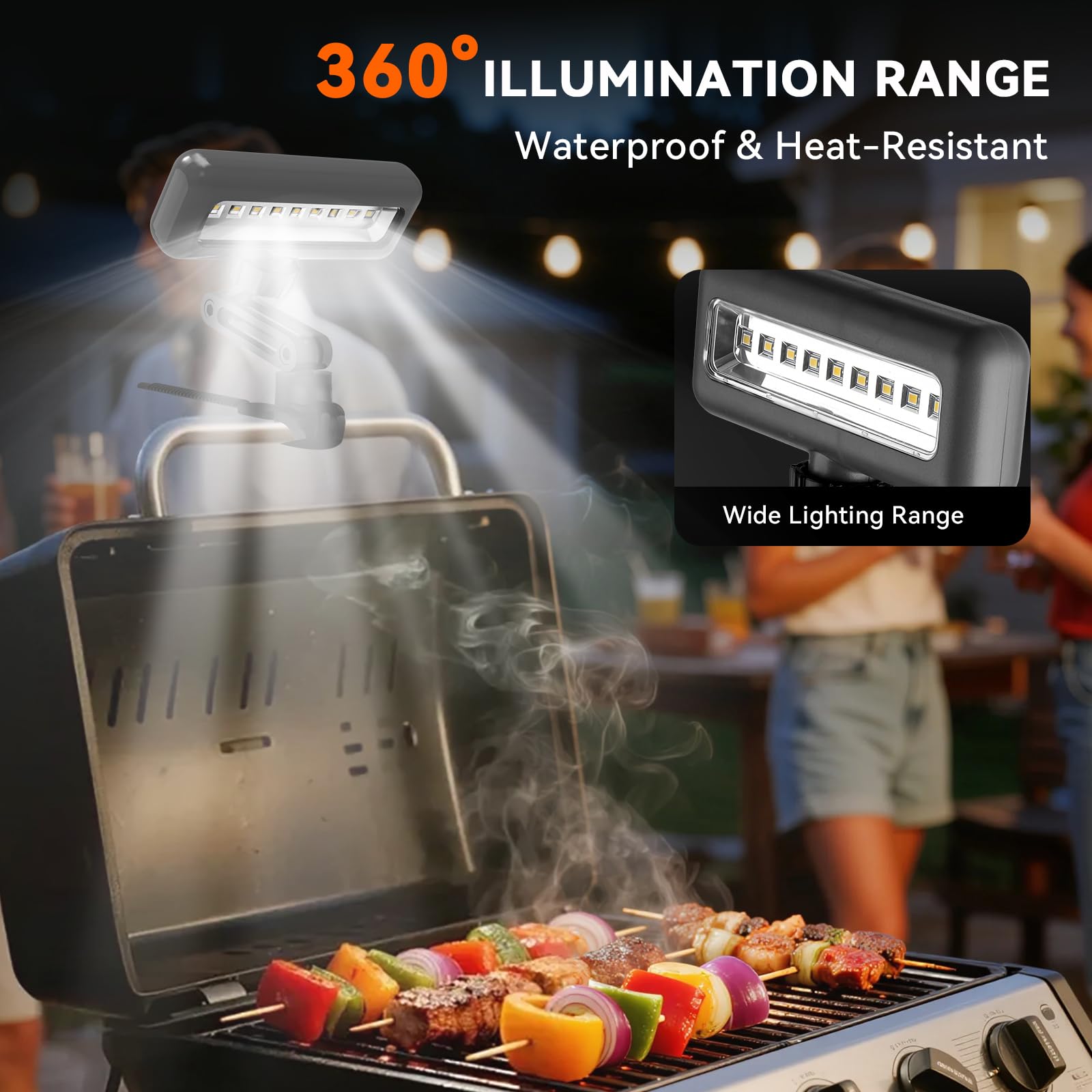 AuntyFey grill light installed without tools on a grill handle