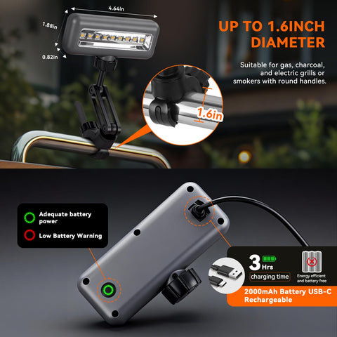 AuntyFey grill light charging via USB-C for outdoor use