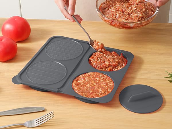 AUOON silicone burger press nonstick surface helps patties release smoothly.