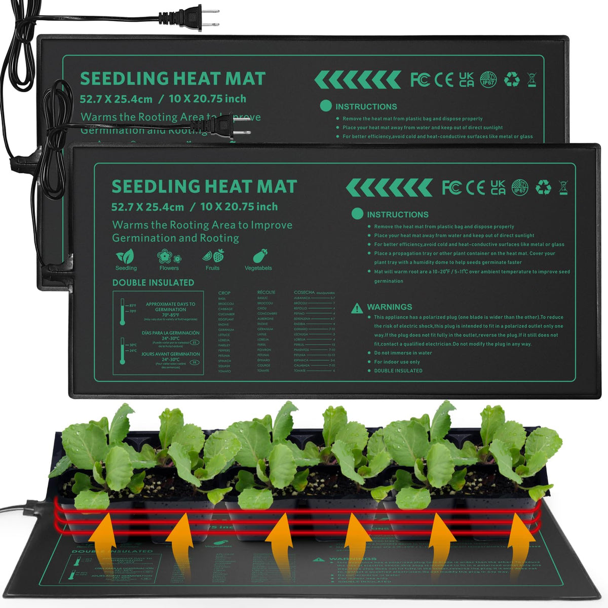 AUPETEK seedling heat mat under a seedling tray provides consistent warmth for even germination.