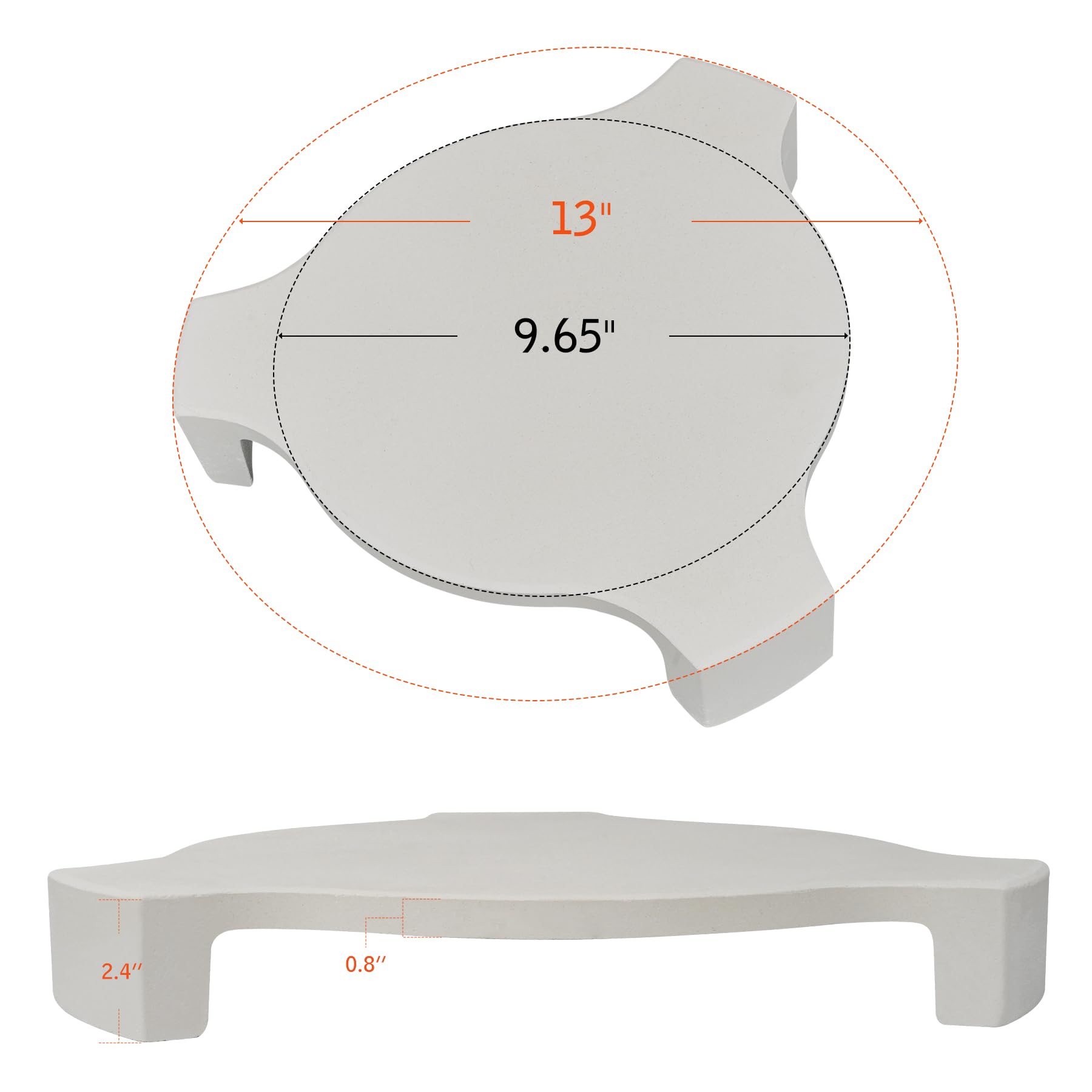 AUPLEX ceramic pizza stone on three feet ready for high-heat pizzas