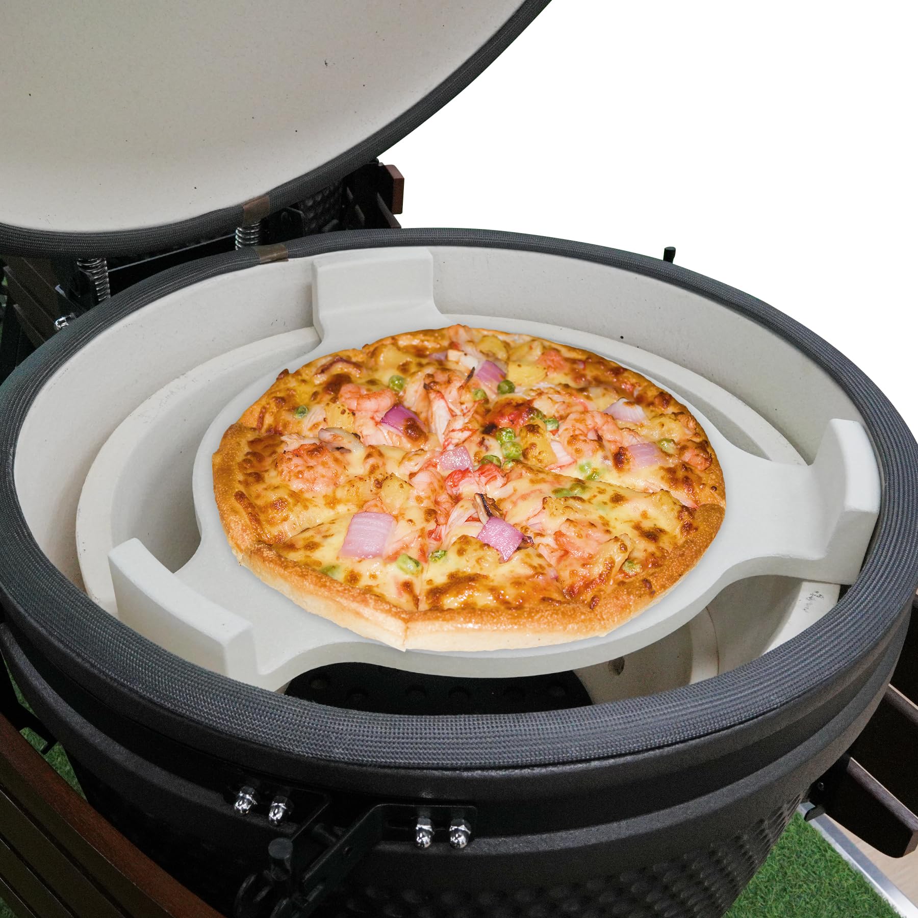 AUPLEX kamado-compatible pizza stone fits a 16-inch grill