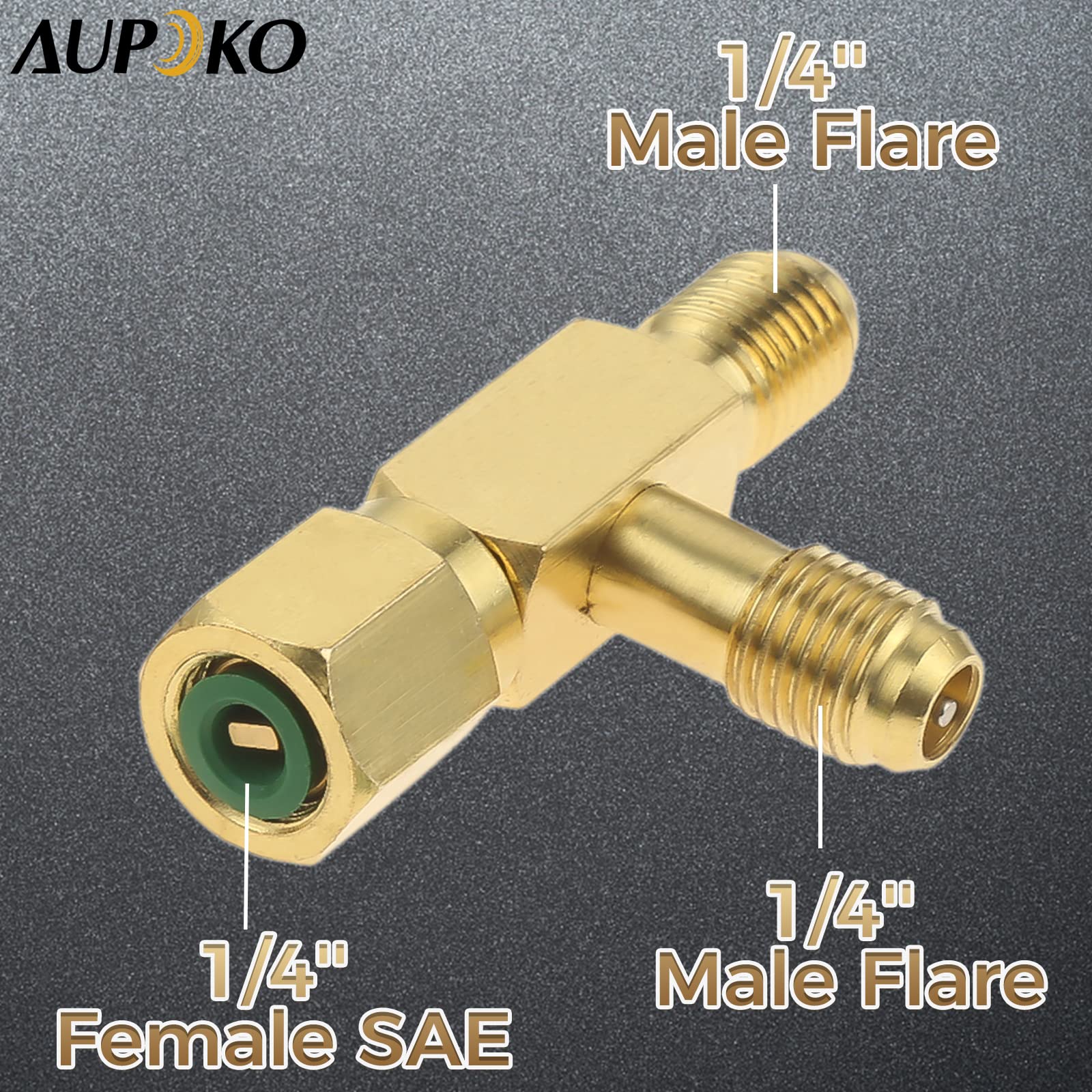 Aupoko brass tee adapter core valve highlighting durable, long-lasting construction.