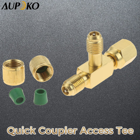 Aupoko swivel connector tee fitting shown for flexible hose alignment during HVAC tasks.