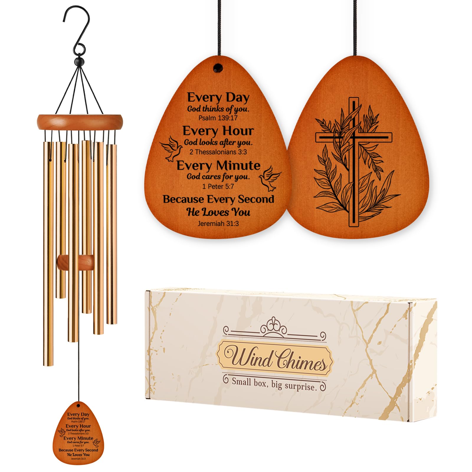 Aurahouse wind chime cross verse closeup highlighting spiritual detail for daily reflection.