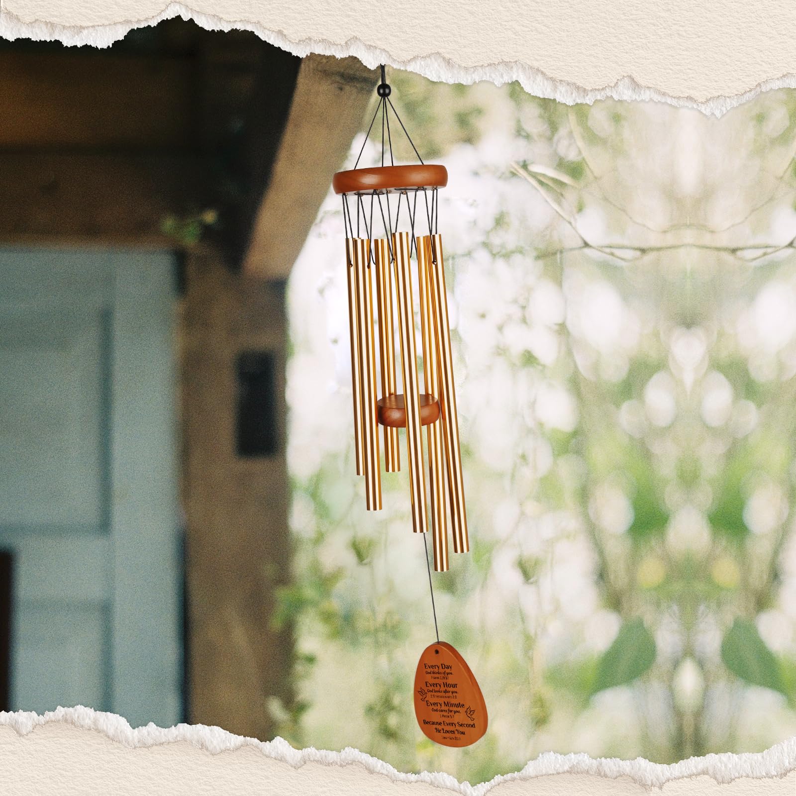 Aurahouse wind chime pine wood construction ensures durable, weather-ready longevity.