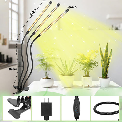 AURAZIGLI three-heads grow light offers even coverage for seed starting and seedlings
