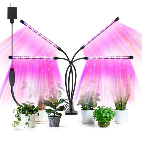 AURAZIGLI 4-head LED grow light illuminating indoor plants for steady growth