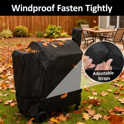 Aurmer windproof straps and zipper secure the Traeger cover in gusty weather