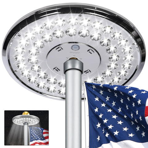 Aurolit Auro 4 silver flagpole light topper illuminates flags at night with aurora-like glow