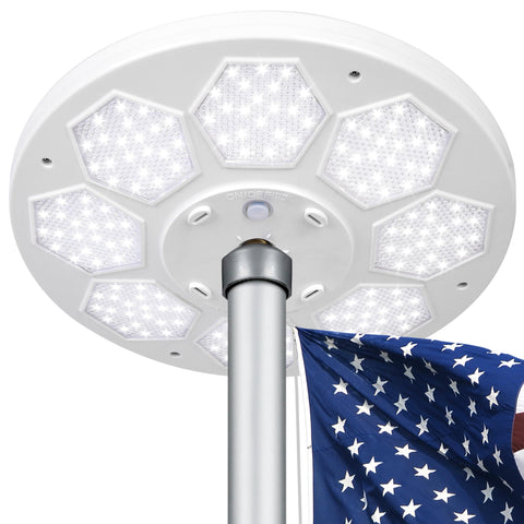 Aurolit flagpole light front view with aurora-inspired glow