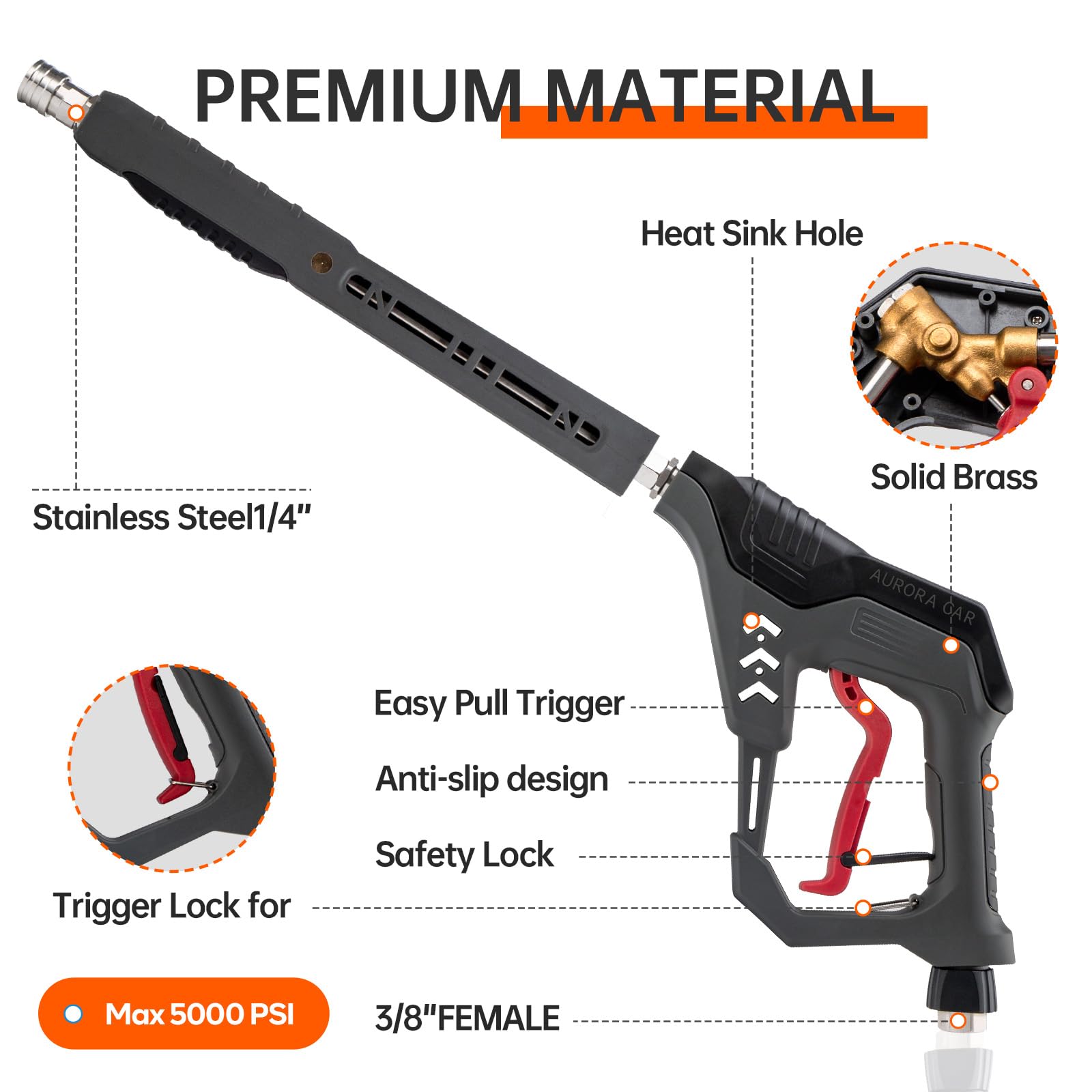 AURORA CAR five nozzle tips offer customized spray patterns.