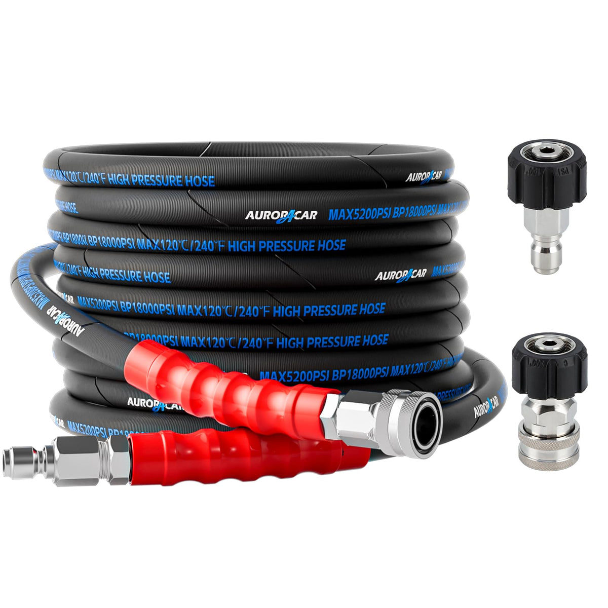 Aurora Car pressure washer hose 25ft for versatile cleaning with braided durability.