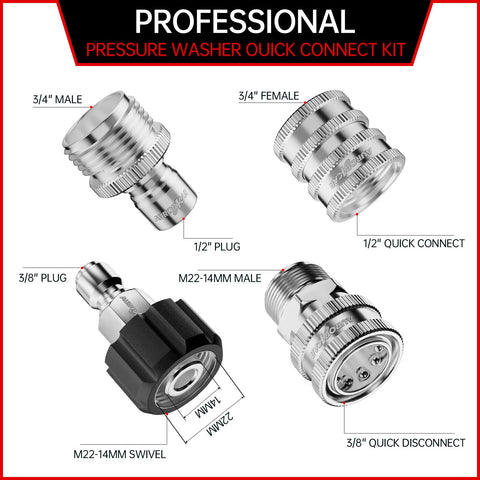 Aurora Car stainless steel pressure washer adapter kit resists rust for heavy use.