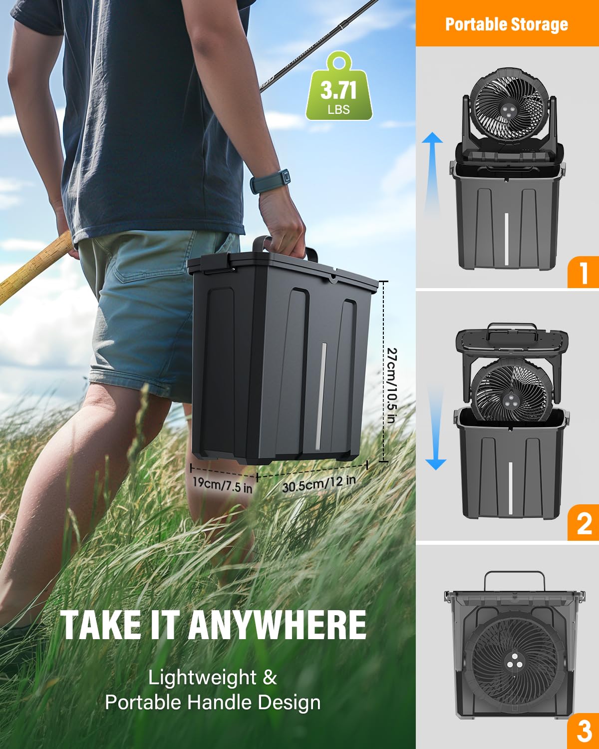 Ausic 9L bucket misting fan weighs 3.64 lb for easy carry.