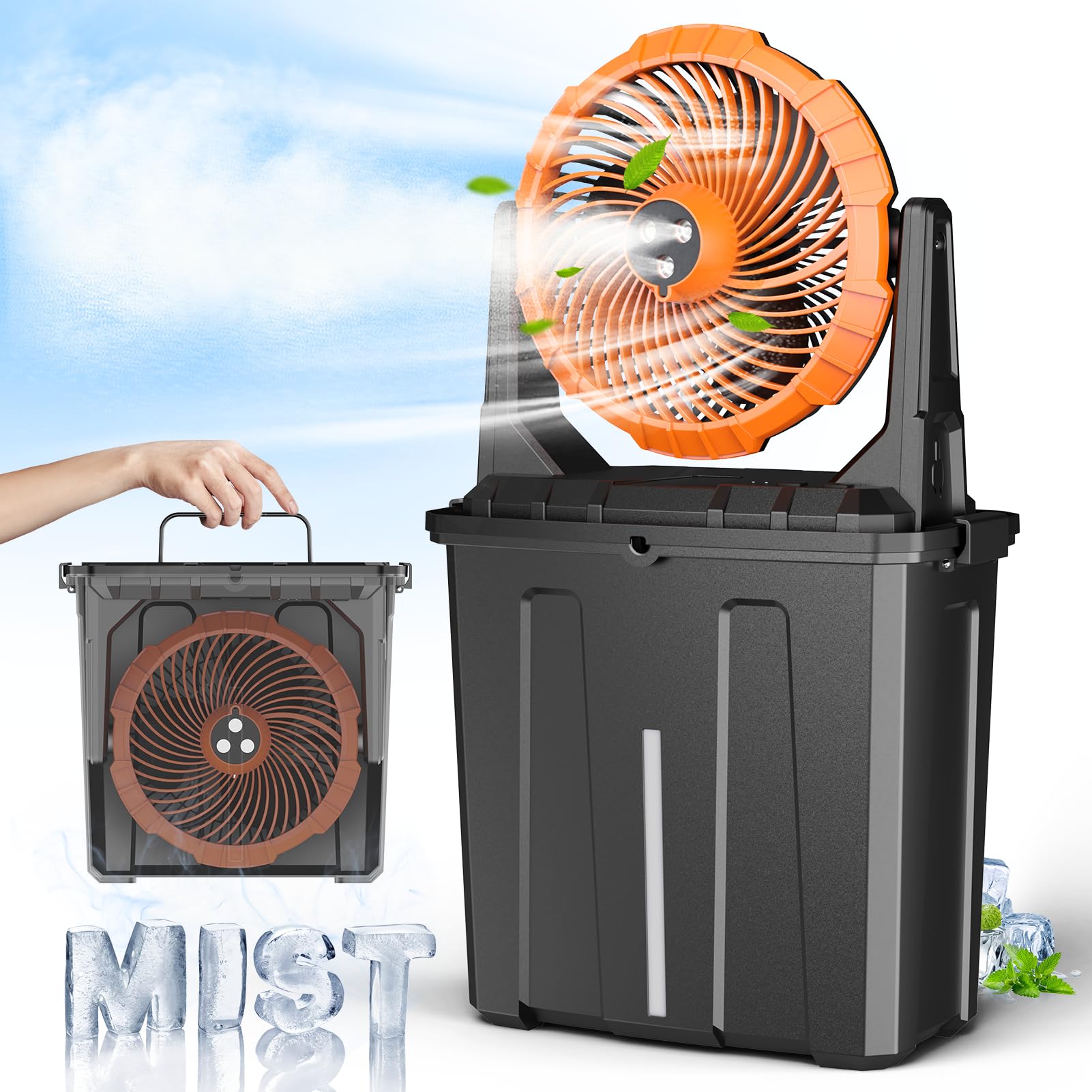 Ausic 9L bucket misting fan outdoors delivers cooling relief.