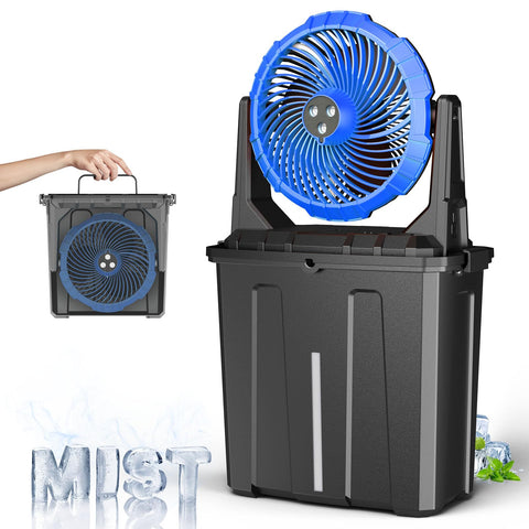 Ausic 9L bucket misting fan outdoors with three spray outlets for cooling