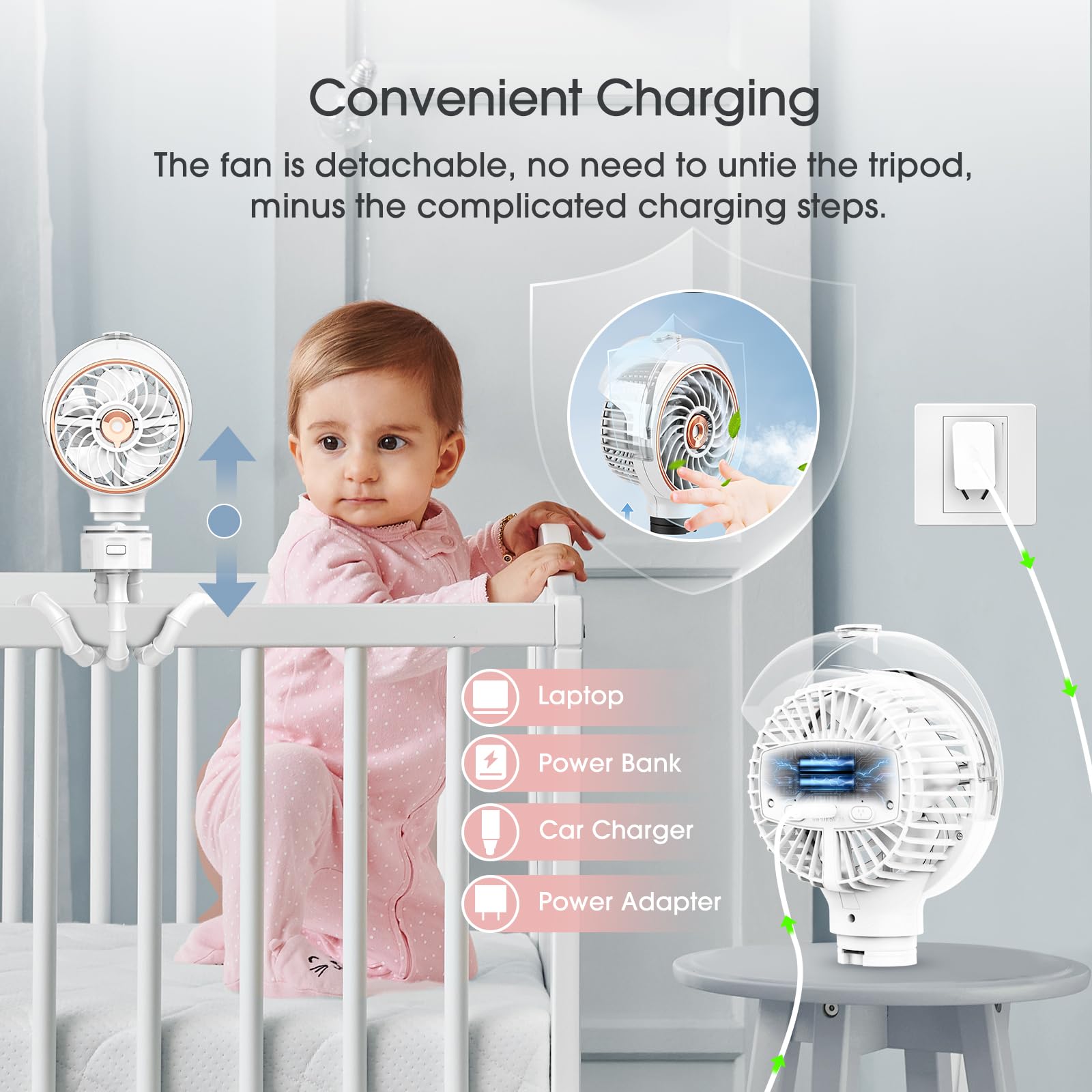 Ausic detachable tripod stroller fan offers stable, adjustable positioning.