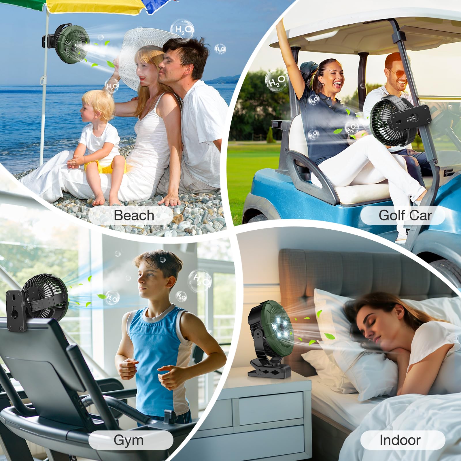Ausic misting clip-on fan with 100ml tank for extended misting.