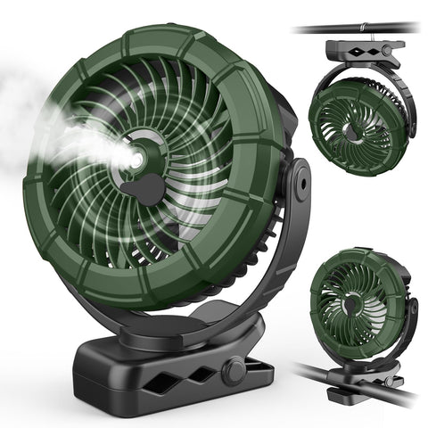 Ausic misting clip-on fan clipped to a desk for portable cooling.