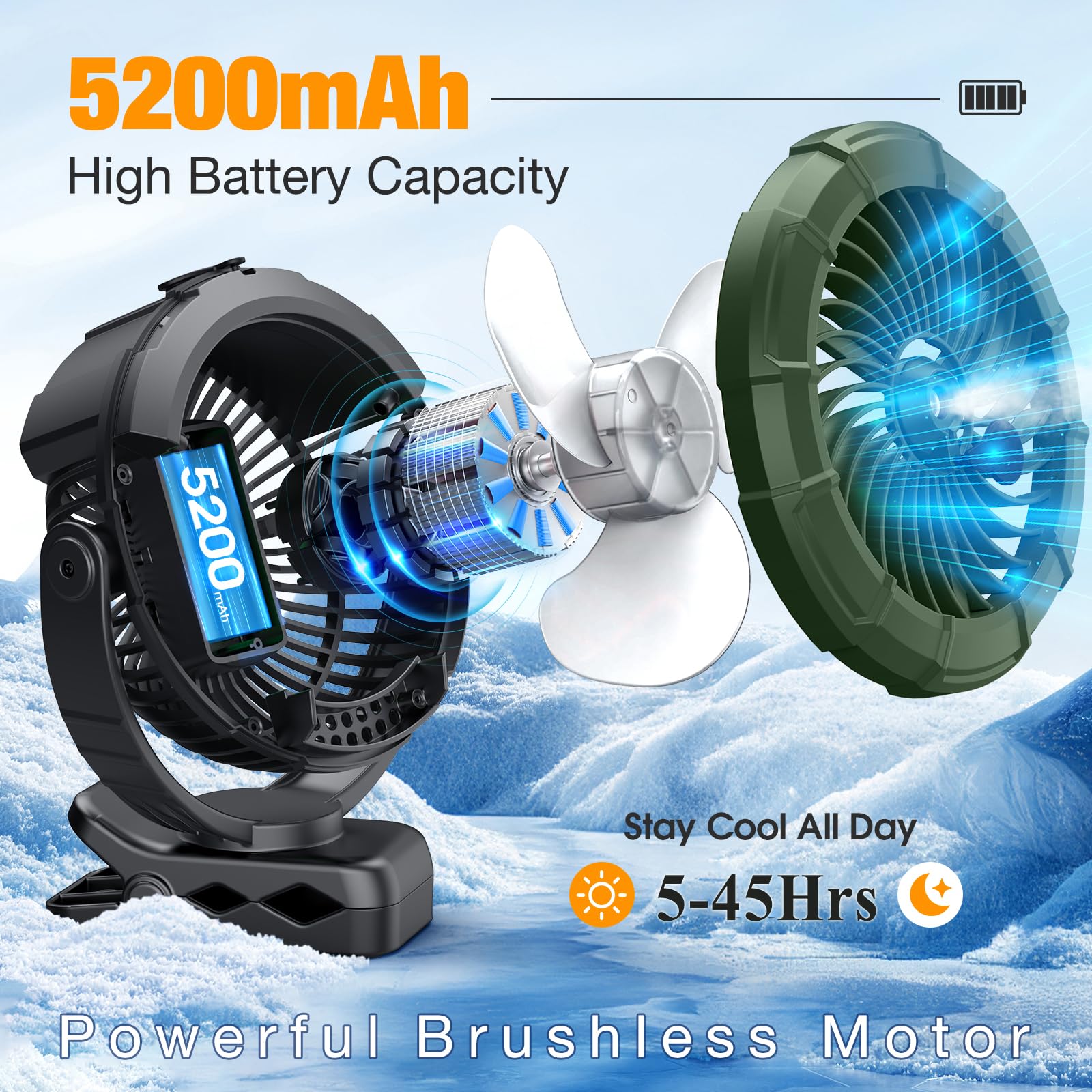 Ausic misting clip-on fan LED light provides night illumination.
