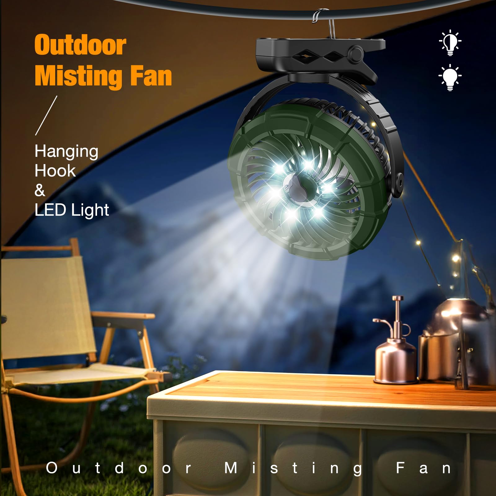 Ausic misting clip-on fan offers three speeds for airflow control.