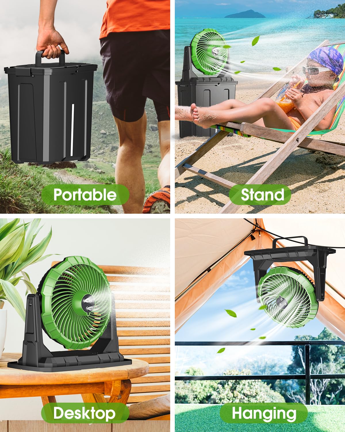 Ausic Misting Fan 20000mAh battery powers long outdoor use with minimal recharges.