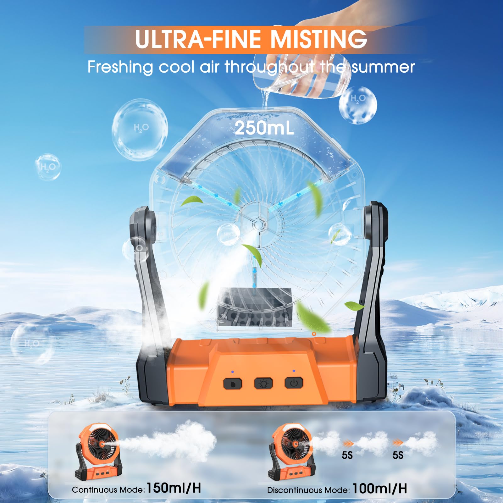 Ausic misting fan 250ml tank spraying water for extended use