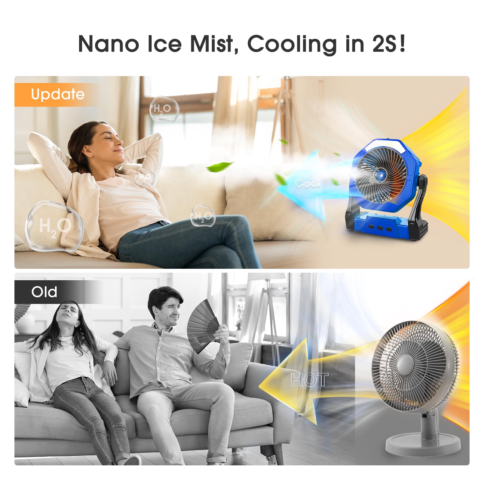 Ausic misting fan 8-inch LED light supports night-time outdoor activities
