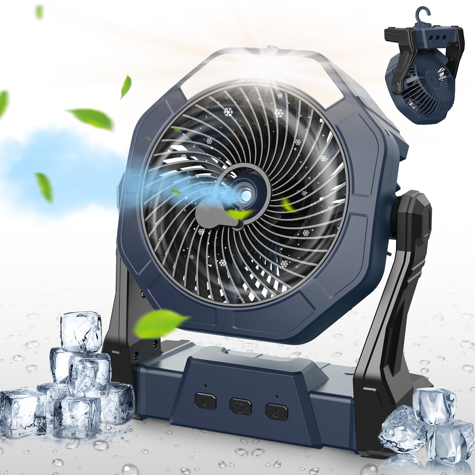 Ausic misting fan compact design for portable cooling on the go.