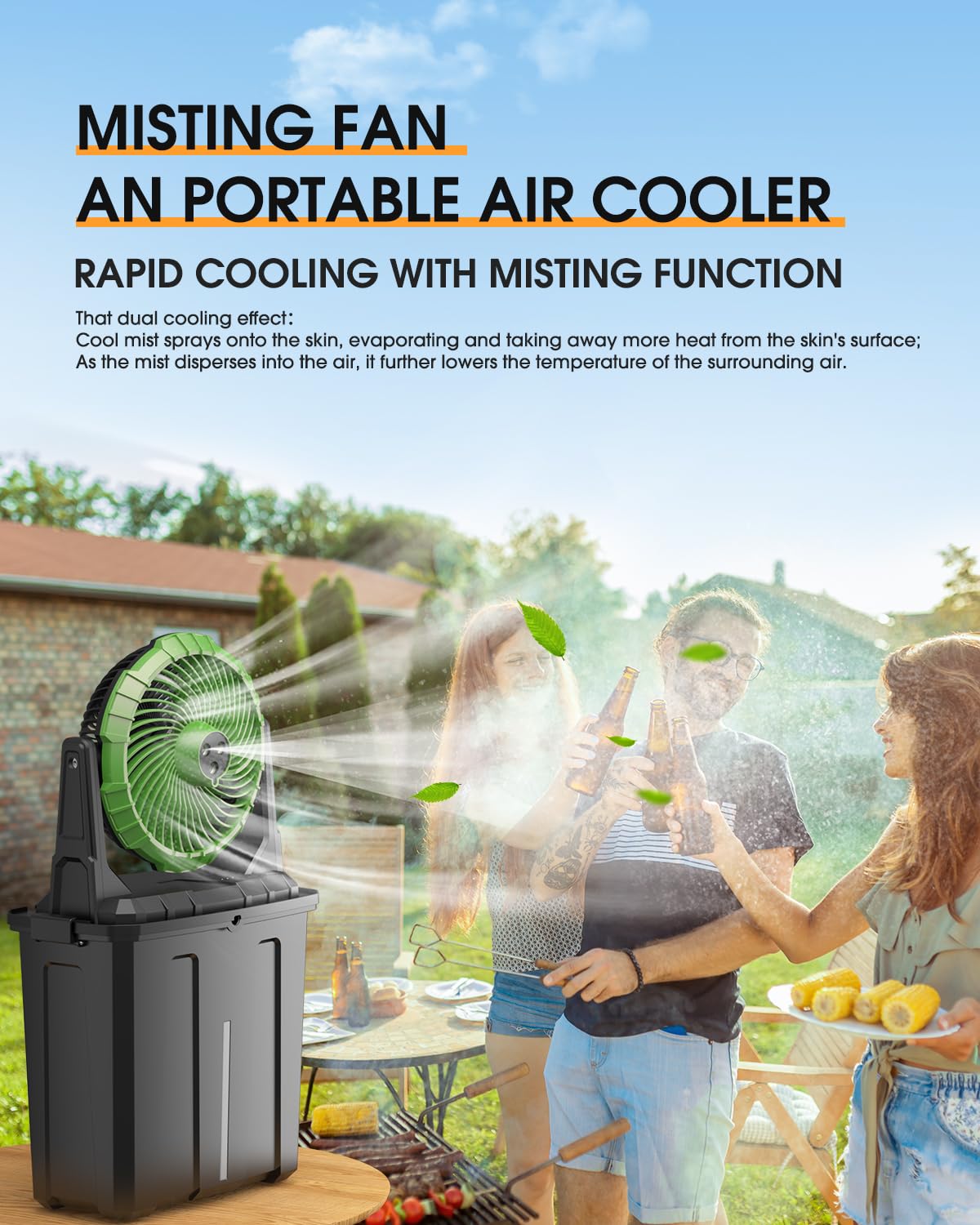 Ausic Misting Fan triple-nozzle setup for stronger mist in group outdoor settings.