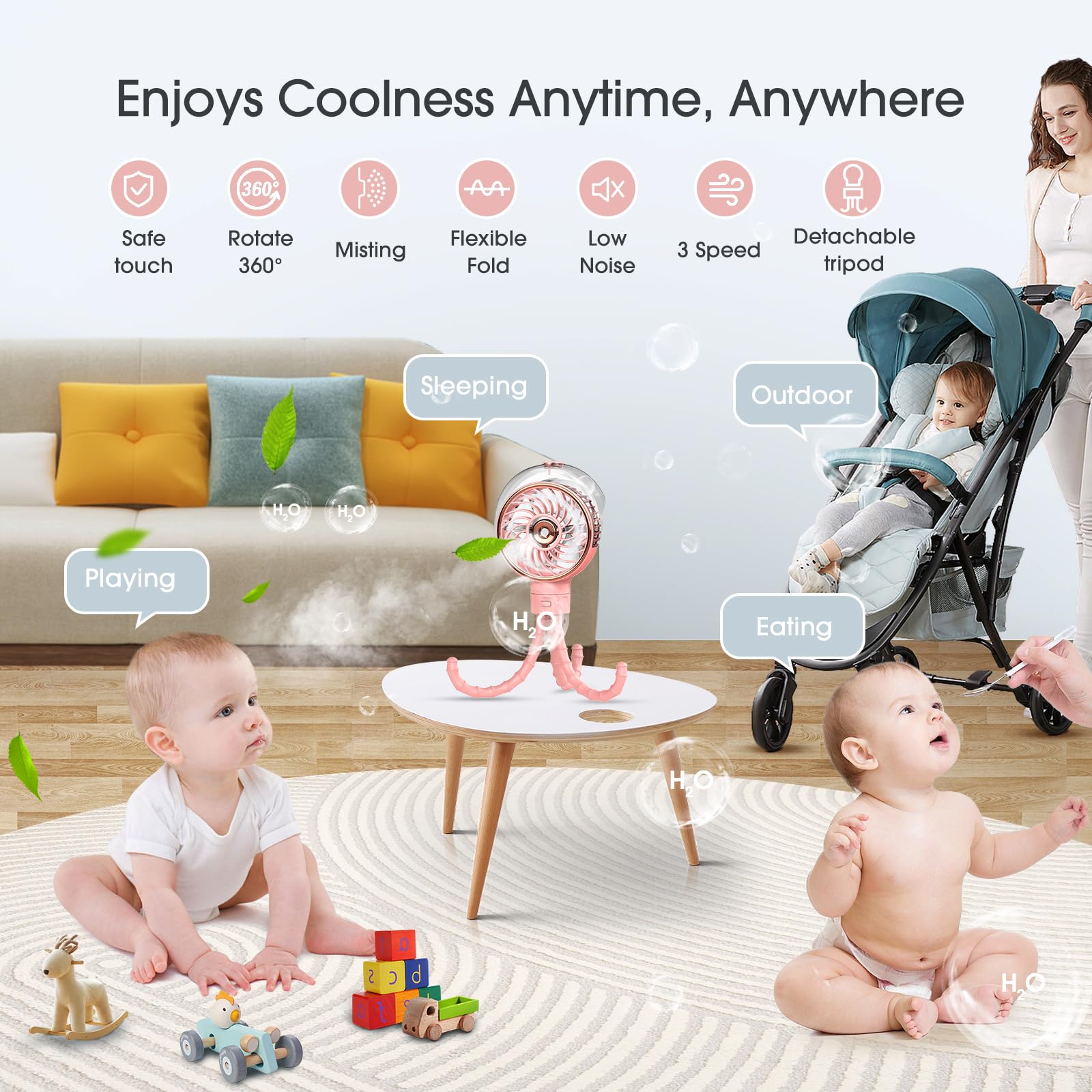 Ausic multi-use fan suitable for crib, car seat, treadmill and travel