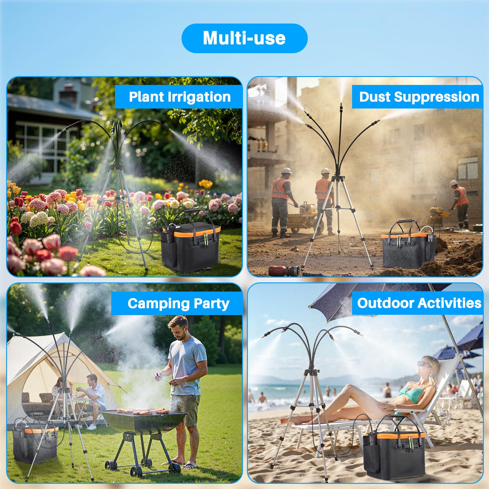 Ausic outdoor cooling setup suitable for patios, gardens, pools, and play