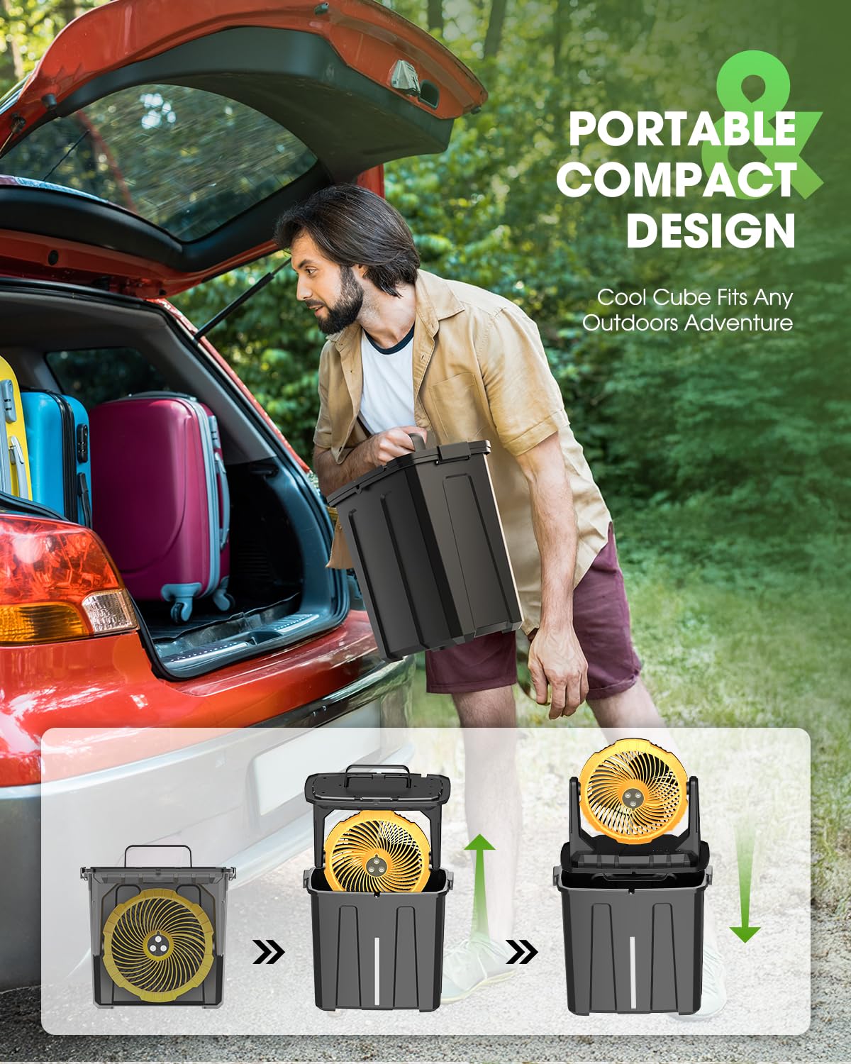 Ausic patio-camping fan with a hanging hook for versatile placement