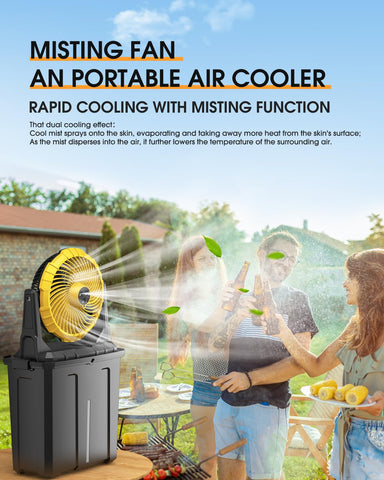 Ausic misting fan showing triple-nozzle mist mode for wide coverage