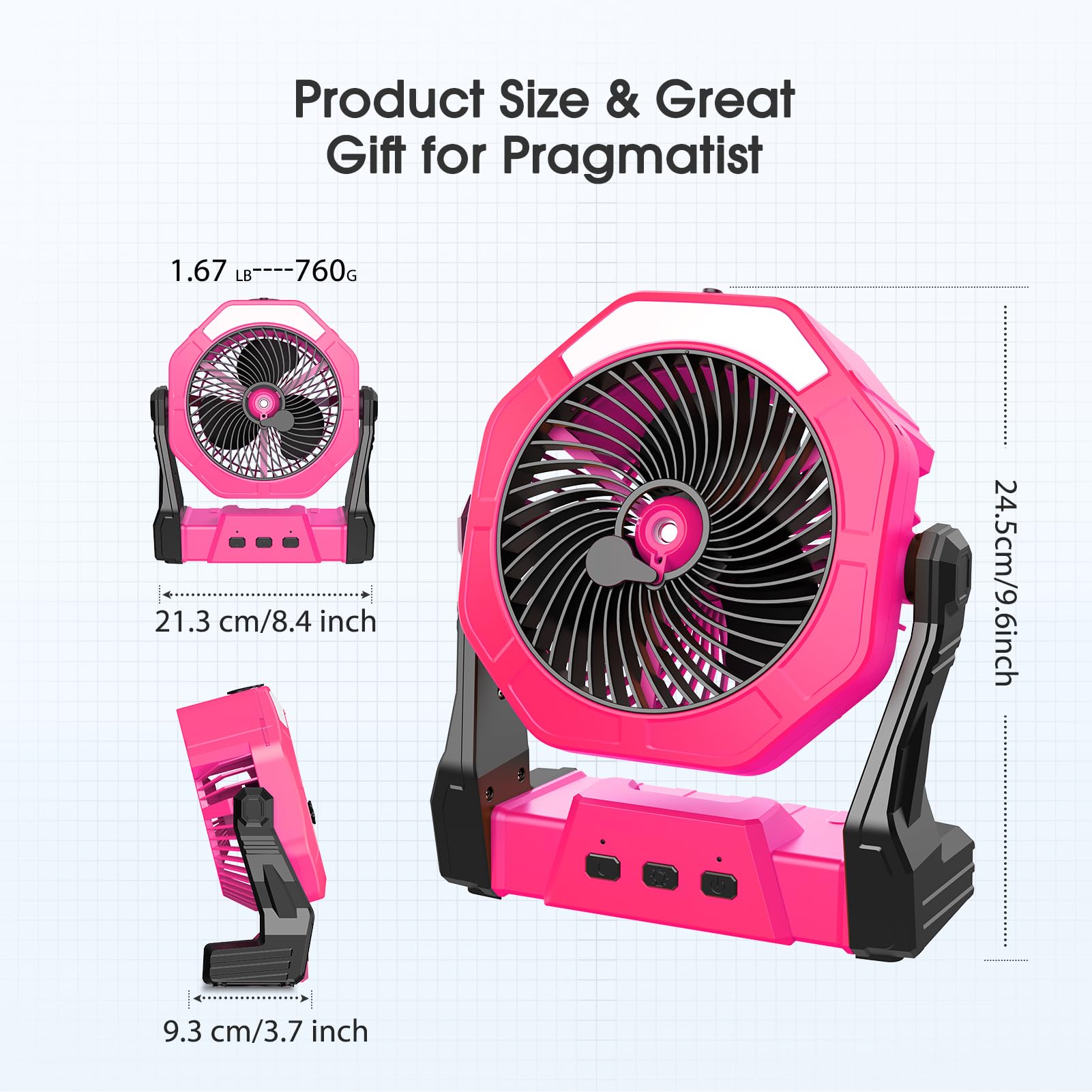 Ausic misting fan showing three adjustable speeds