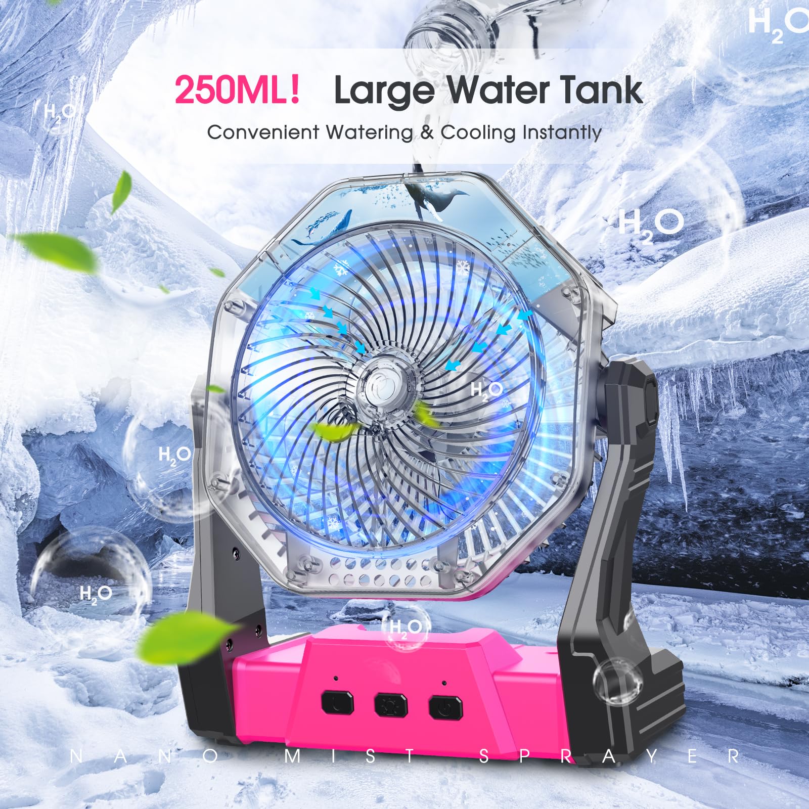 Ausic misting fan LED light for nighttime activities