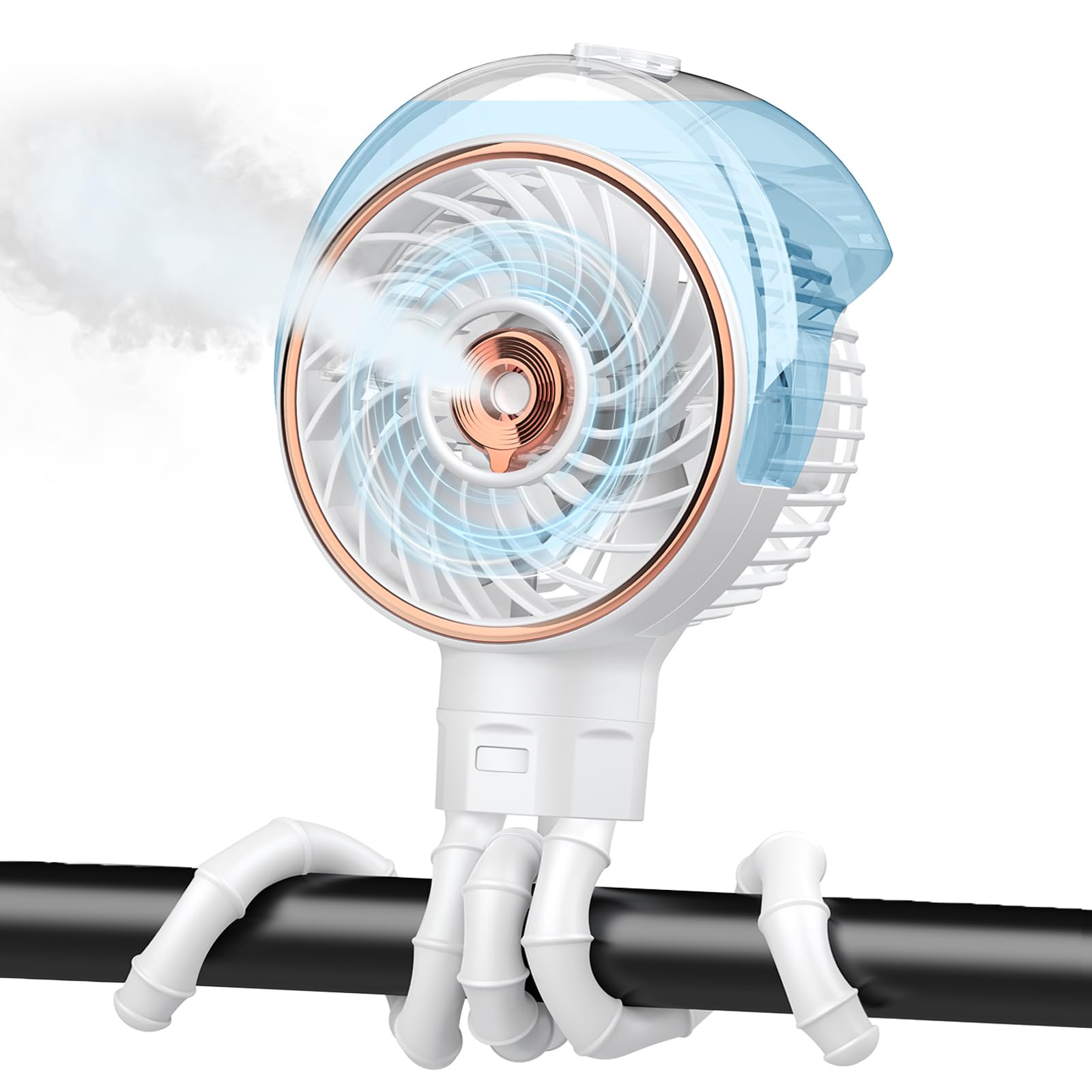Ausic stroller fan with mist, 100ml tank, provides gentle cooling during strolls.