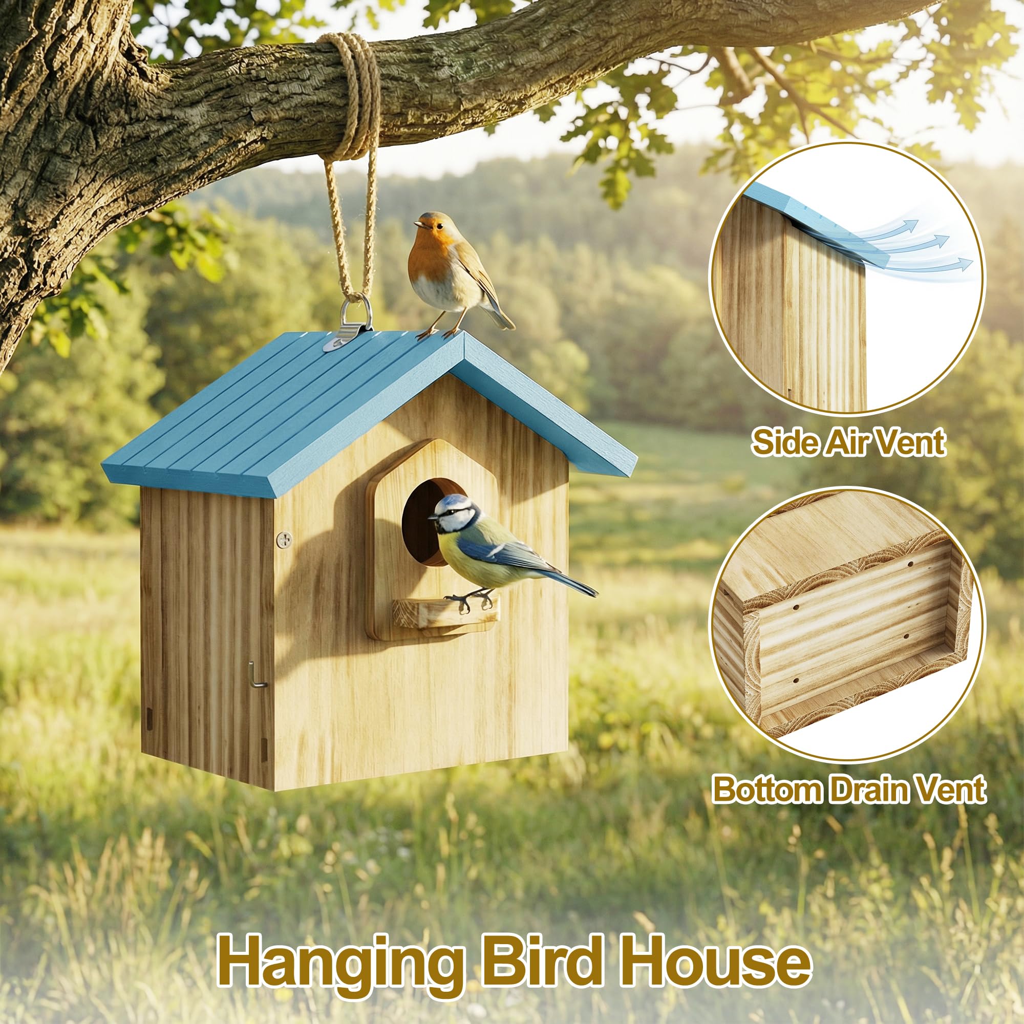 Auslar cedar wood bird house highlights natural durability for year-round nesting