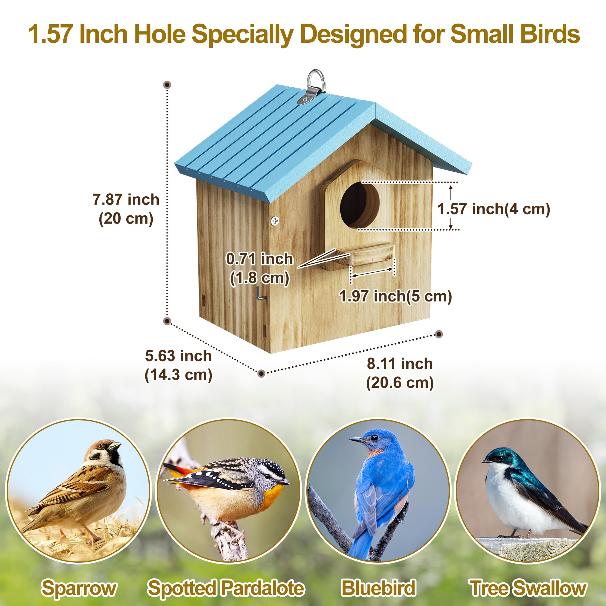 Auslar bird house clean-out door enables quick seasonal cleaning