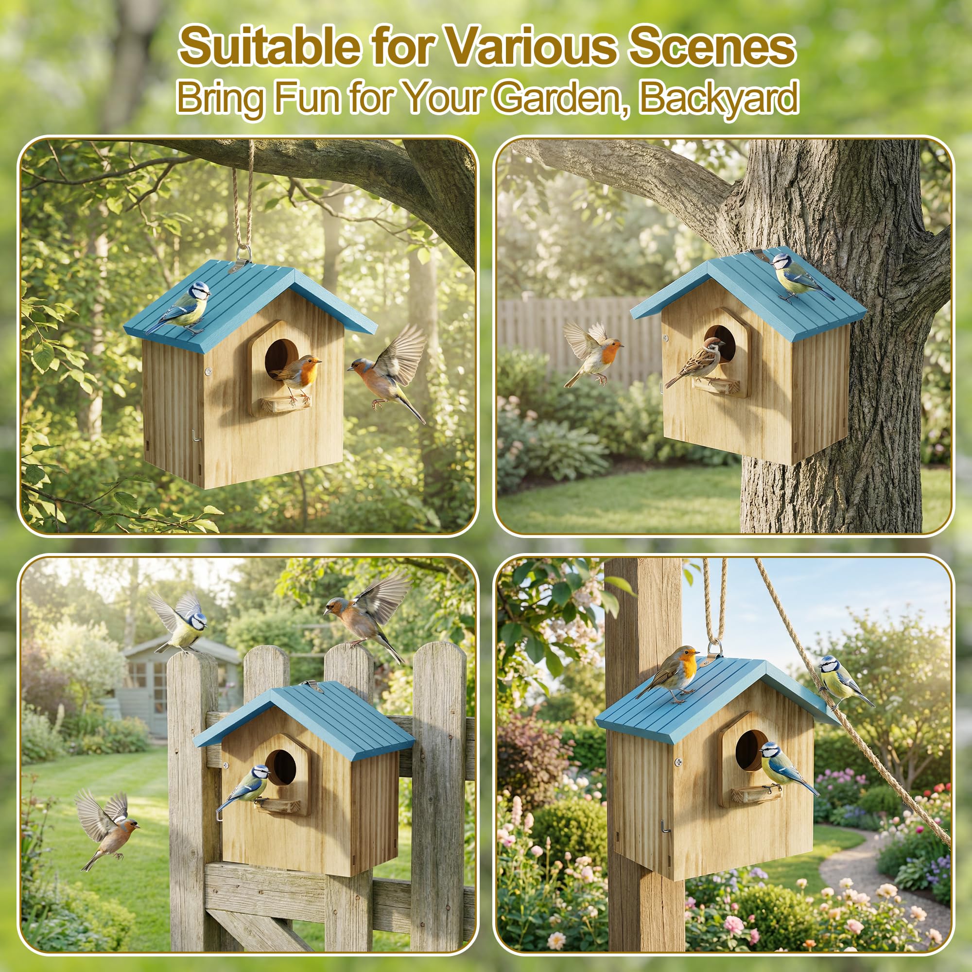 Auslar bird house drain vent keeps interior dry and ventilated