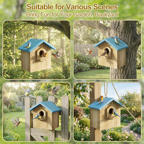 Auslar bird house drain vent keeps interior dry and ventilated