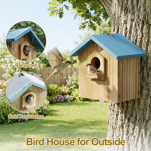 Auslar bird house perch and entrance promote safe landings before entering