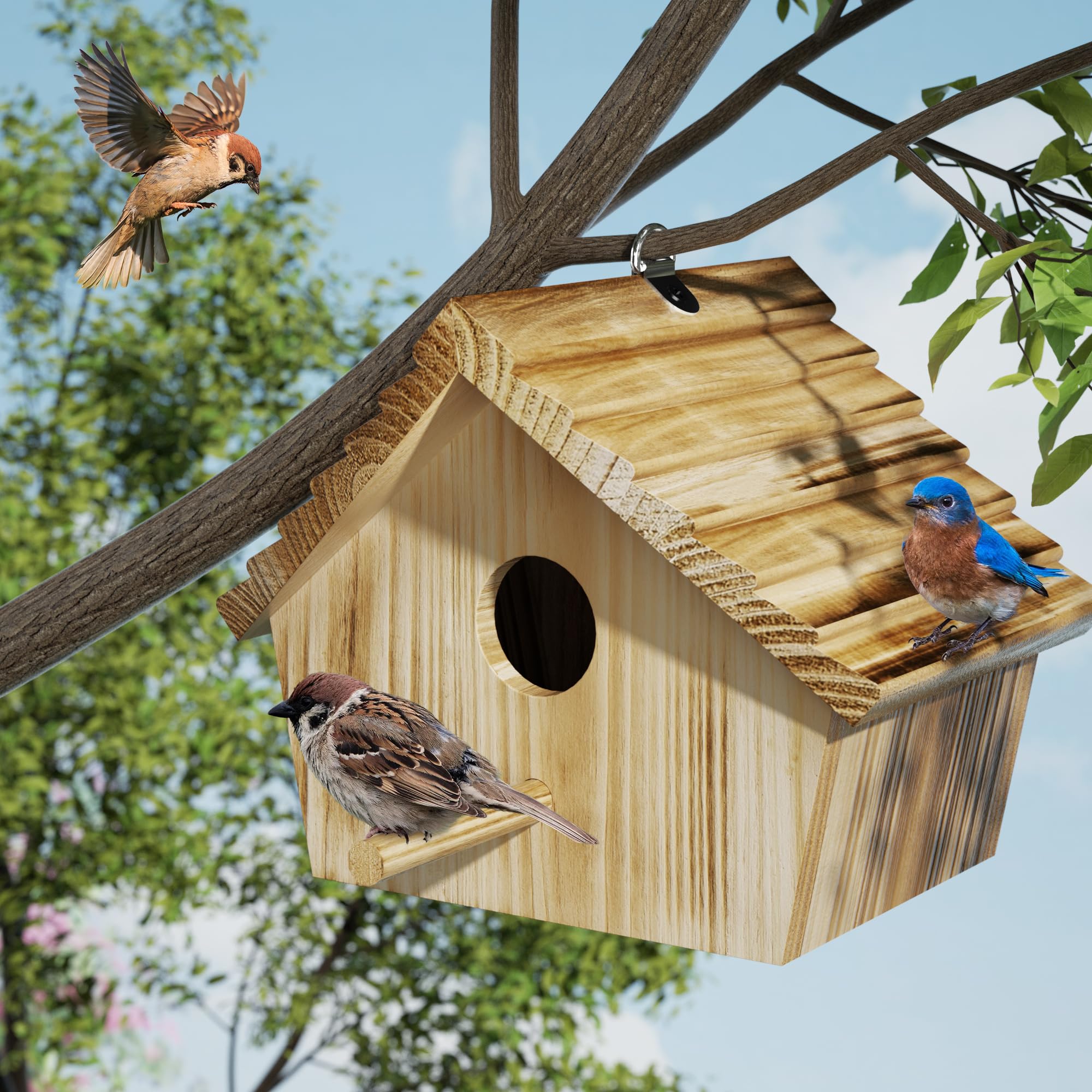 Auslar bird house swivel back door for ventilation and cleaning
