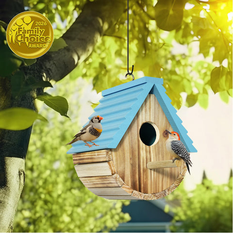 Auslar cedar wood bird house close-up showing durable exterior.