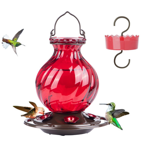 Auslar hummingbird feeder with 26oz glass bottle, clear view for nectar level
