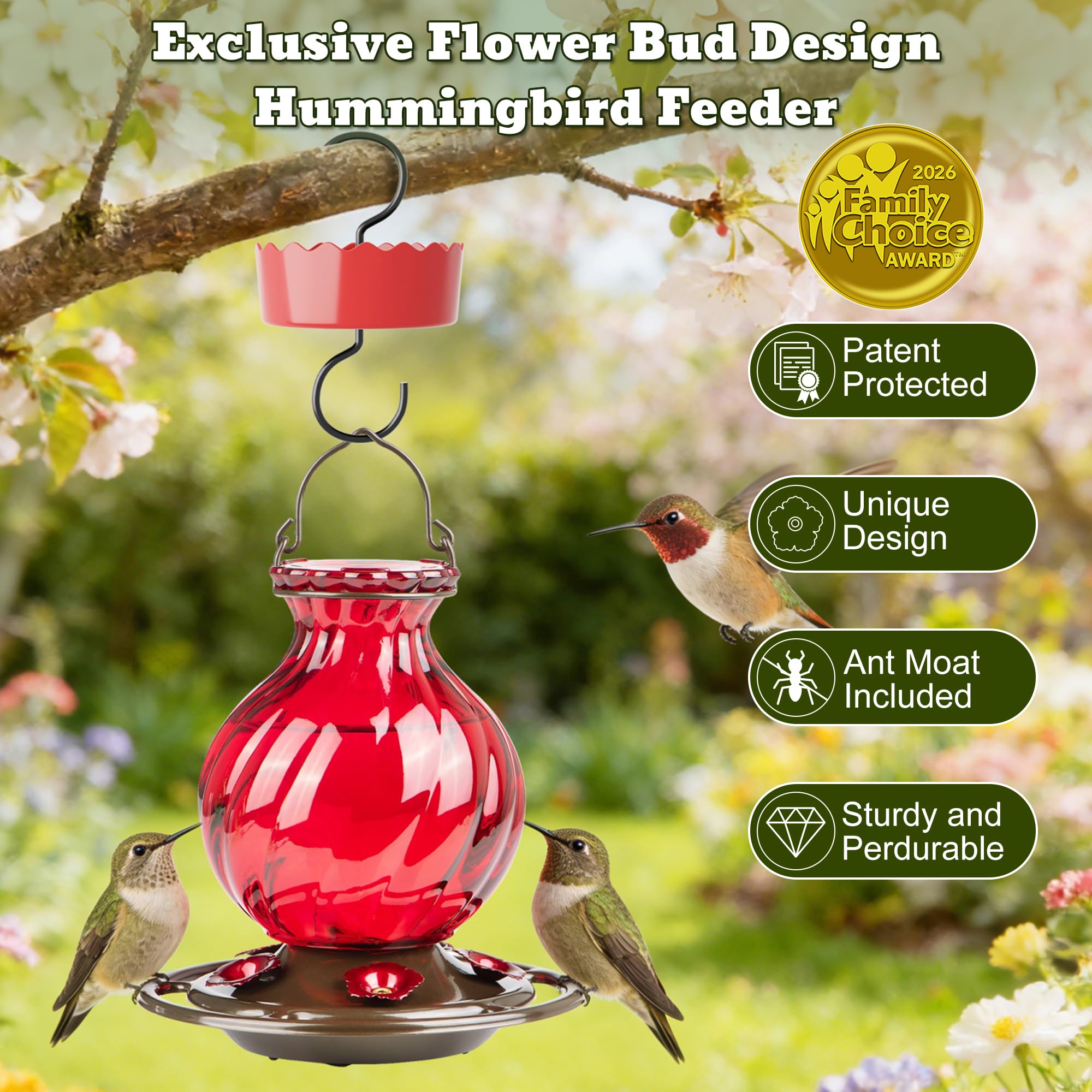 Auslar feeder shows ant moat and bee guard for outdoor protection