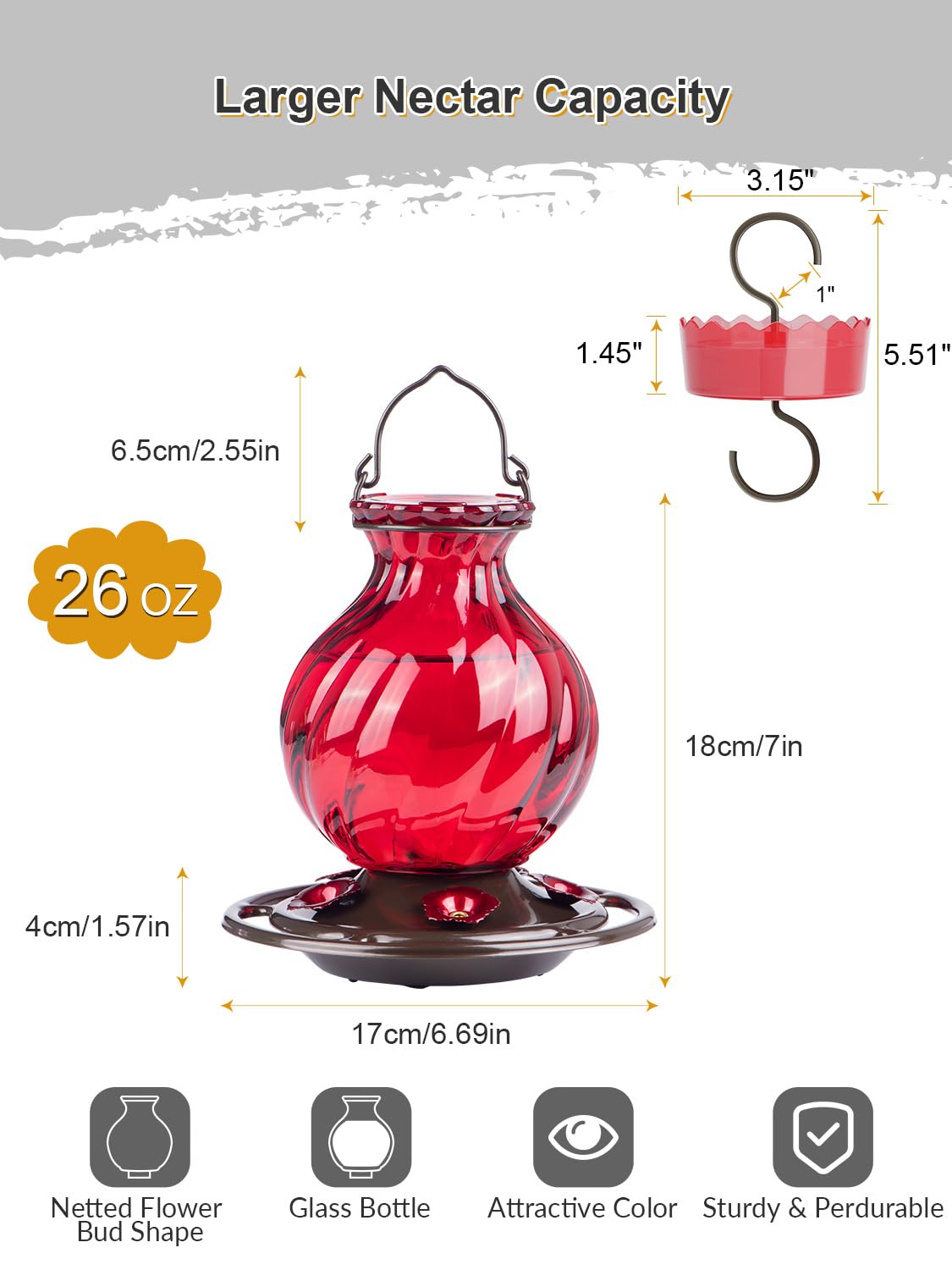 Auslar feeder has a wide-mouth opening for easy filling and cleaning.